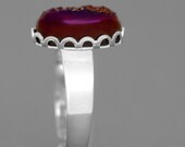 Sale TITANIUM BURGUNDY DRUZY Natural Stone Ring - Gemstone Ring Decorative Bright Silver Bezel, Adjustable Band