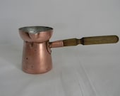 Vintage Copper Butter Melting Pot Wood Handle Kitchenware Serving Austria
