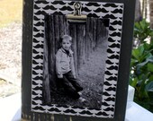 Distressed Picture Frame, Clip Frame, recipe holder, memo holder, Mustache print, Stache