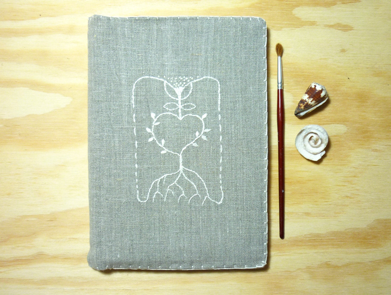 Artist journal - Linen hand embroidered removable cover