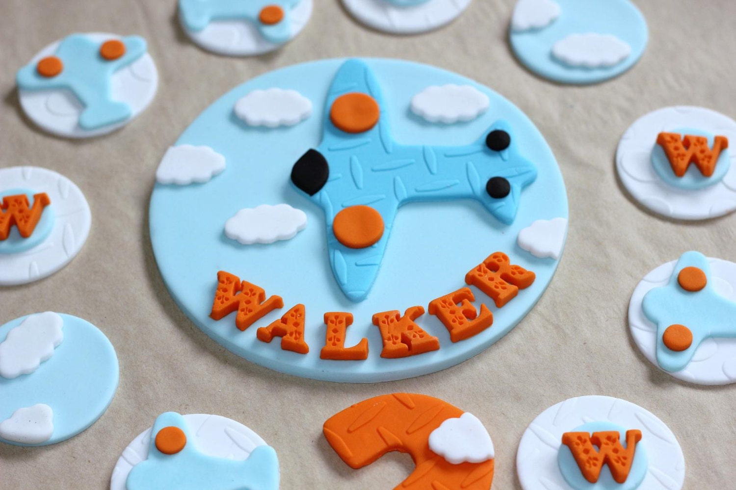 Over 50-Piece Airplane Plane  Fondant Cake Topper Party Set - This is a Complete Set of Cake and Cupcake Topper Set