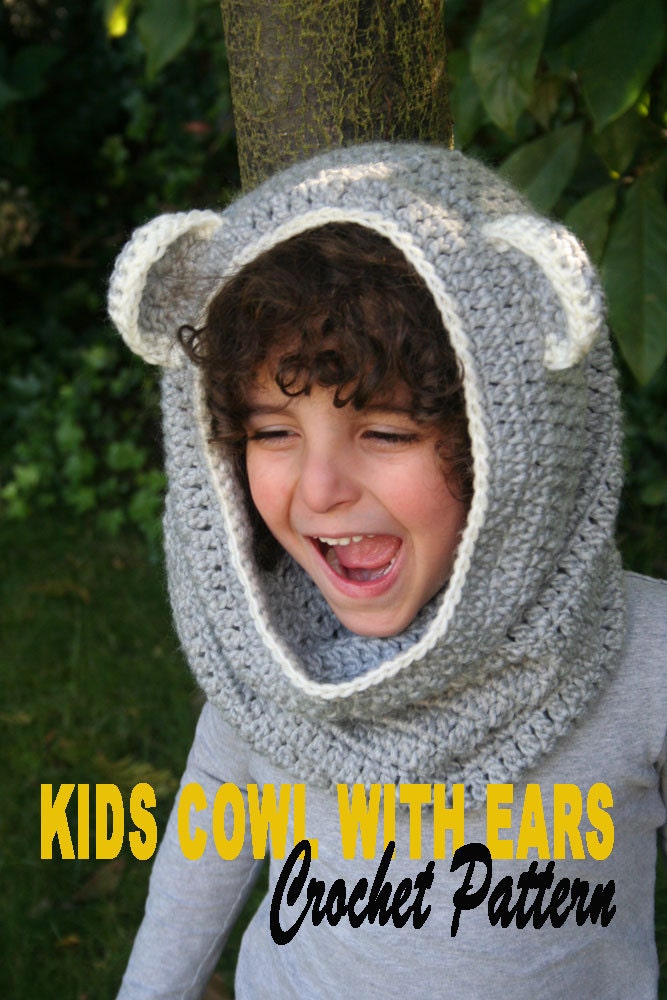 Crochet Pattern Cowl with Ears, Kids, Easy