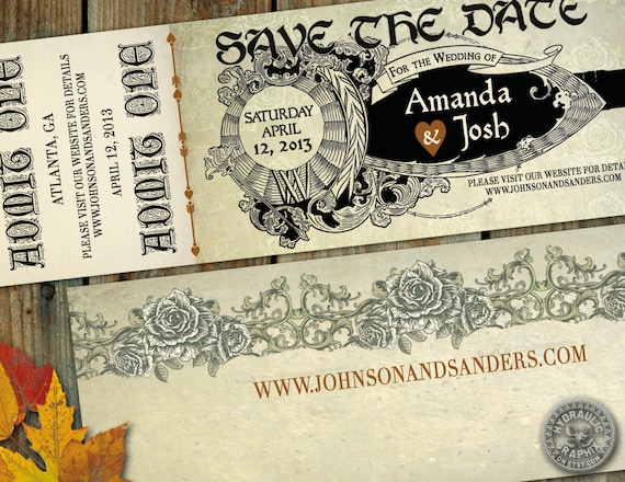 Medieval Times or Renaissance or Shakespeare themed Save the Date Ticket for wedding Romeo and Juliet and Robin Hood inspired Il_570xn