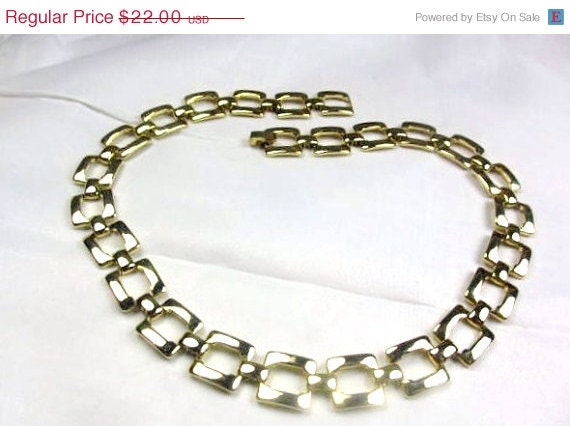Gold Tone Modernist Open Metalwork Necklace 1950s Vintage Jewelry