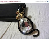 Trifari Black Enamel Rhinestone Cat 1960s Vintage Jewelry