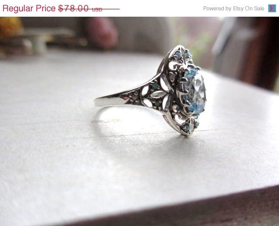 Sterling Silver Aquamarine Ring 1950s Vintage Jewelry