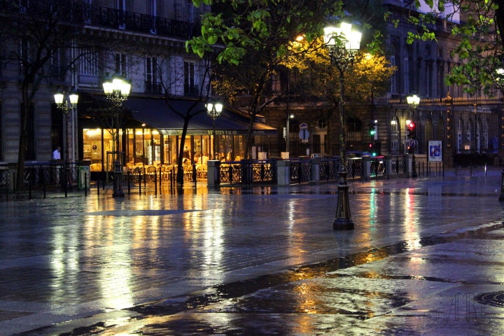 Wall art, Paris, France, home decor, parisian street at night, Europe photography, 5x7 (13x18) F R E E  SHIPPING