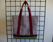 Hand Woven Plarn Tote - Tan and Red