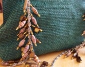Hand Woven Plarn Clutch with Beaded Shoulder Strap - Dark Green