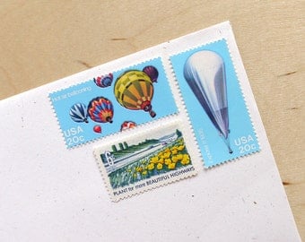 Vintage unused - Beautiful Balloon Ride - postage stamps to post 5 letters - or use in scrapbooking and crafts