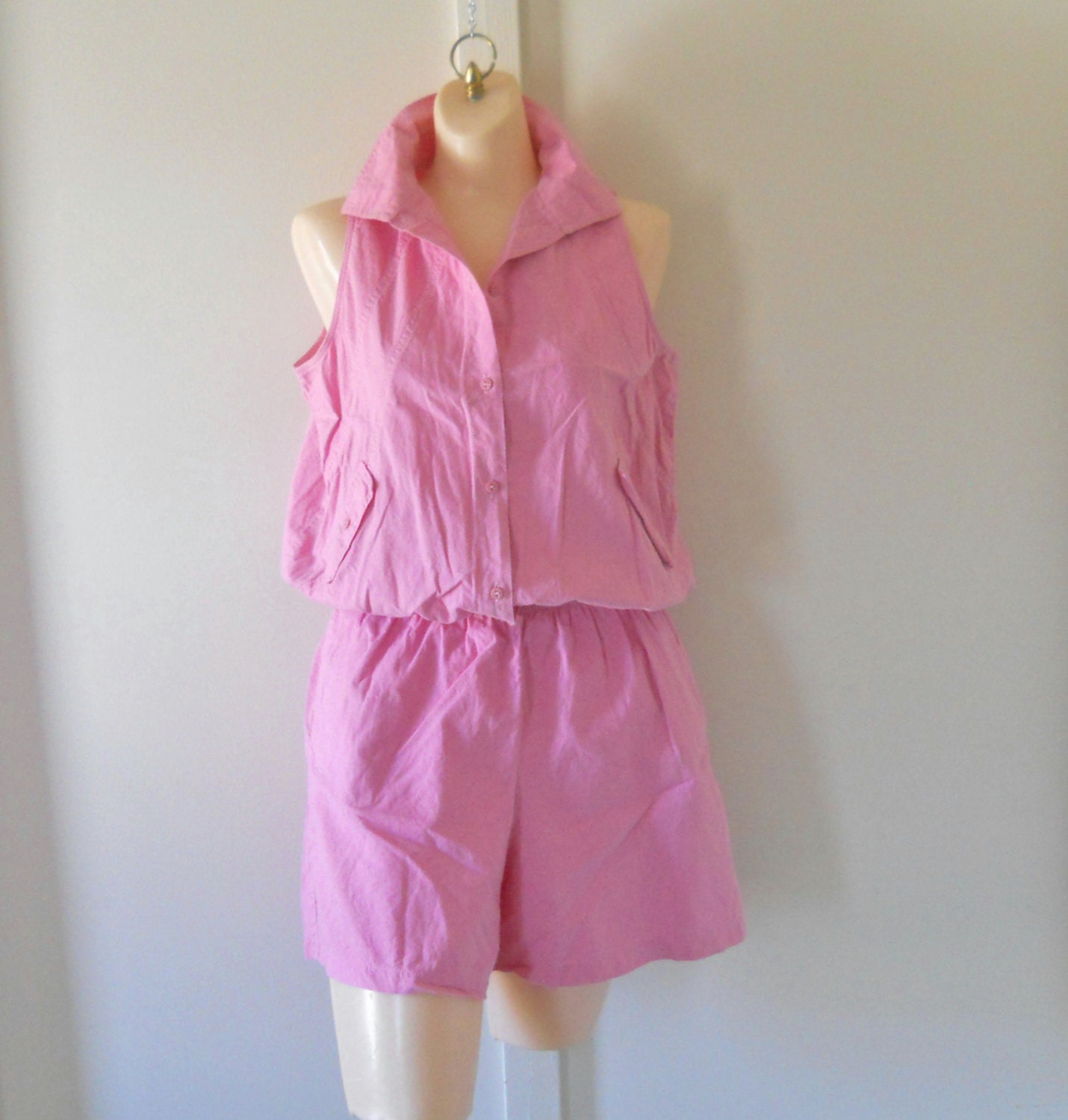 Womens Pink Romper Shorts Womens Pink Jumper Cotton Romper Cotton Jumper 80s Romper Suit 80s Jumper Summer Romper Play Suit Cotton Clothing