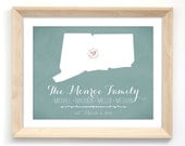 Personalized Chalkboard Art Print - Gift for Families - Connecticut or Your Choice of State and Color