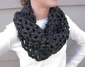 Chunky Hand Crocheted Infinity Cowl / Scarf , Colors: Charcoal, Cream, Light Blue, Purple