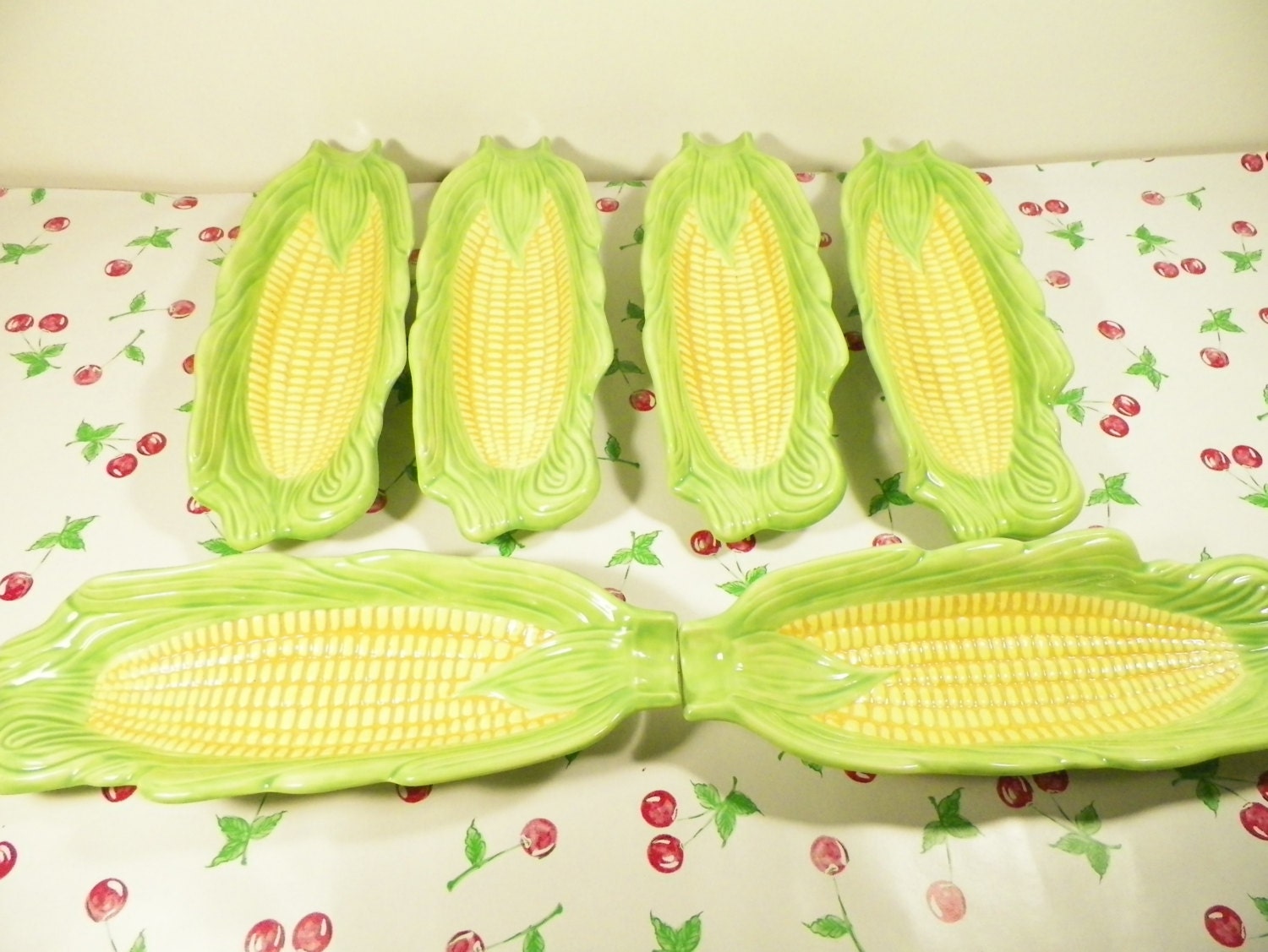 6 Ceramic Corn Roller Plates/Vintage Handmade