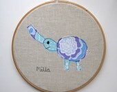 Your child's drawing appliqued in hoop frame. Personalised patchwork and embroidery using your own child's design. - tailorbirds