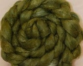 Hand- dyed tussah silk roving -  Olive Drab ( 1.3 oz.)