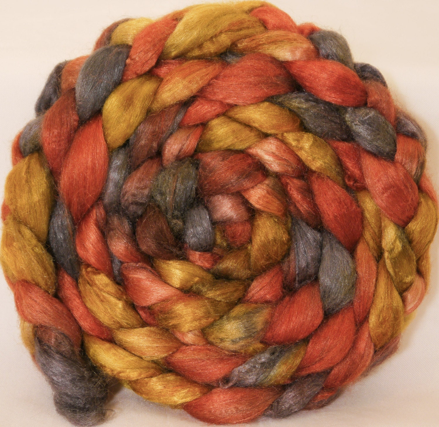 Hand- dyed tussah silk roving -  Grand Canyon  ( 3.1 oz.)