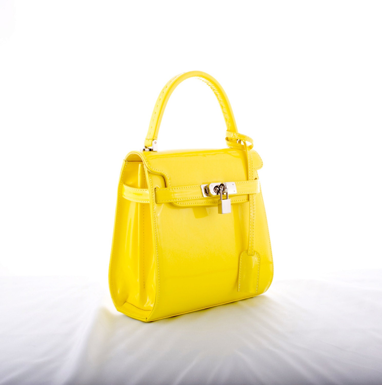 KENDRA // patent leather top handles, in yellow - size 'S' (italian calf leather) - FREE shipping
