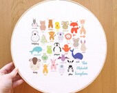 Limited Edt Large Art Hoop Alphabet Kingdom woodland nautical animals and creatures colorful 12 inch framed children baby nursery gift