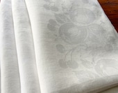 Vintage Damask Linen Napkins Dinner Five Fruit Design White