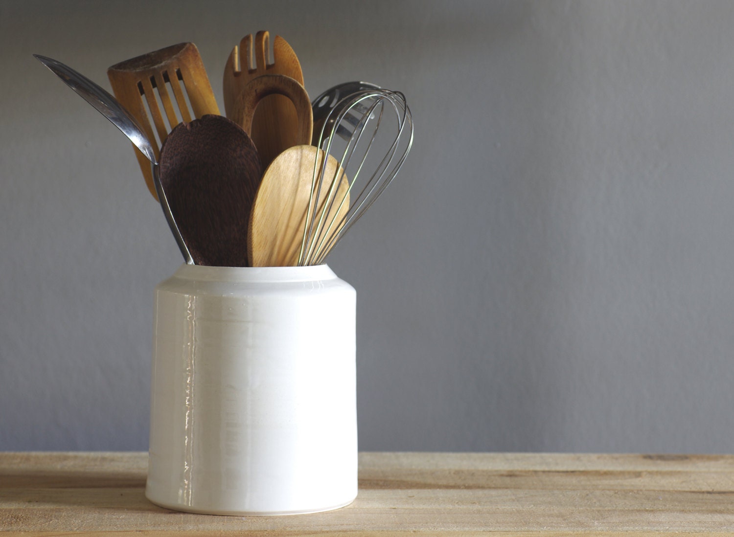 RESERVED white utensil crock. modern simple ceramic pottery