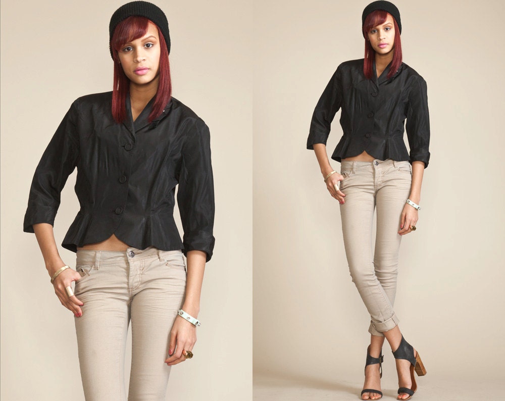 Vintage 30s 40s Black PEPLUM Jacket // Collar Button Down