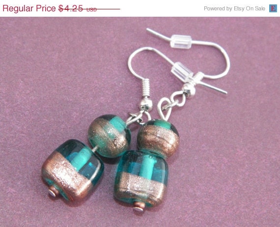 ON SALE Simply Teal, 2 bead dangle earrings, perfect for little girls