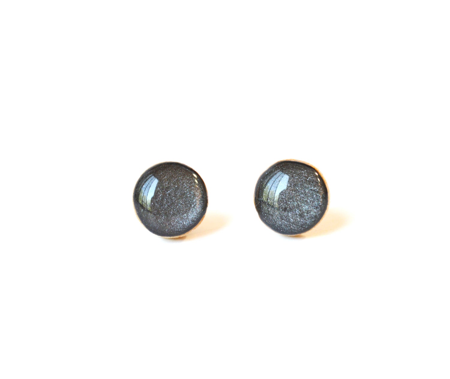 charcoal grey metallic studs post earrings eco friendly jewelry wood earrings minimalist jewelry eco fashion for her
