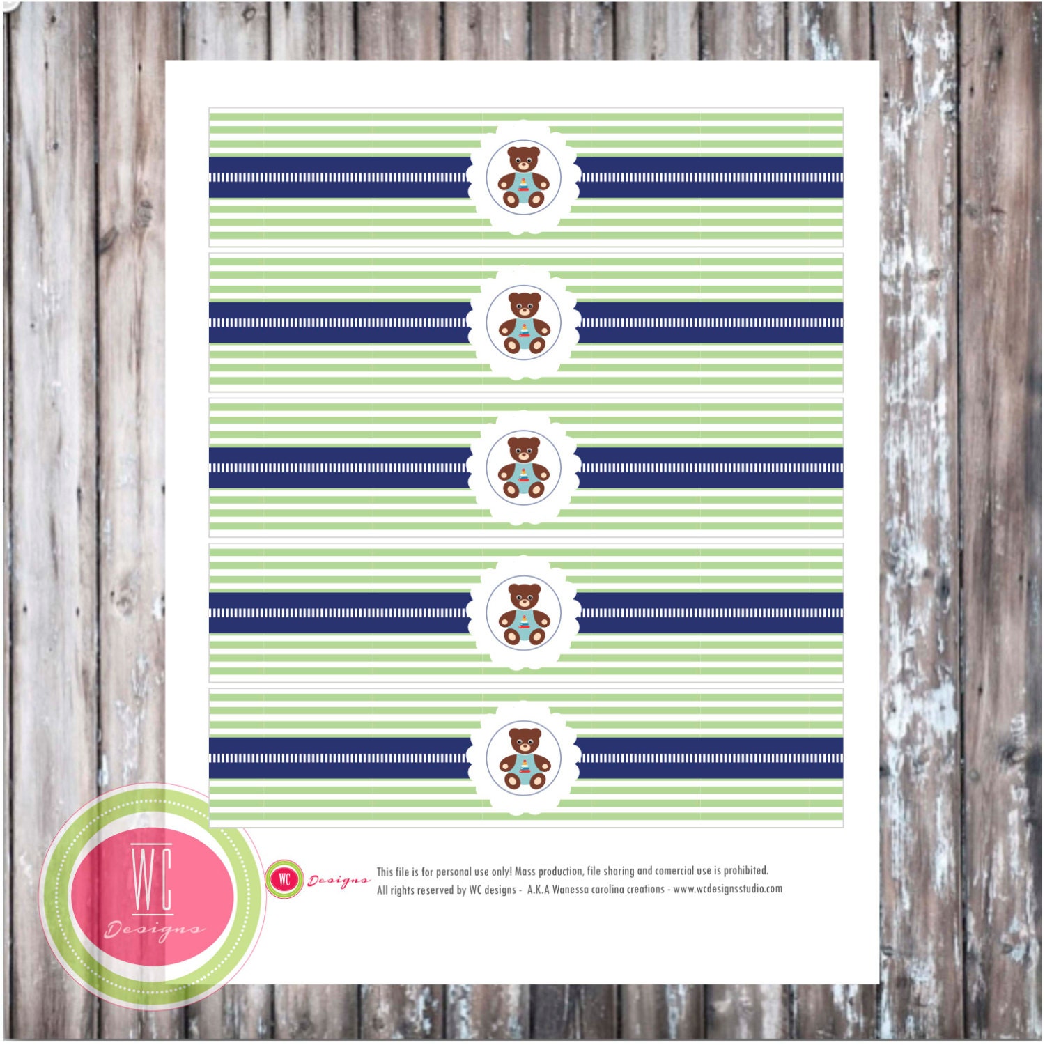 DRINK LABELS - Teddy Bear Aviator Drink Wraps - Instant Download - Party Printables by WC Designs Il_170x135