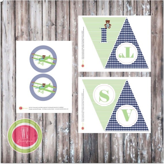 It's a Boy BANNER - Teddy Bear Aviator Printable Banner - Instant Download - Designs by WC Designs Il_570xn
