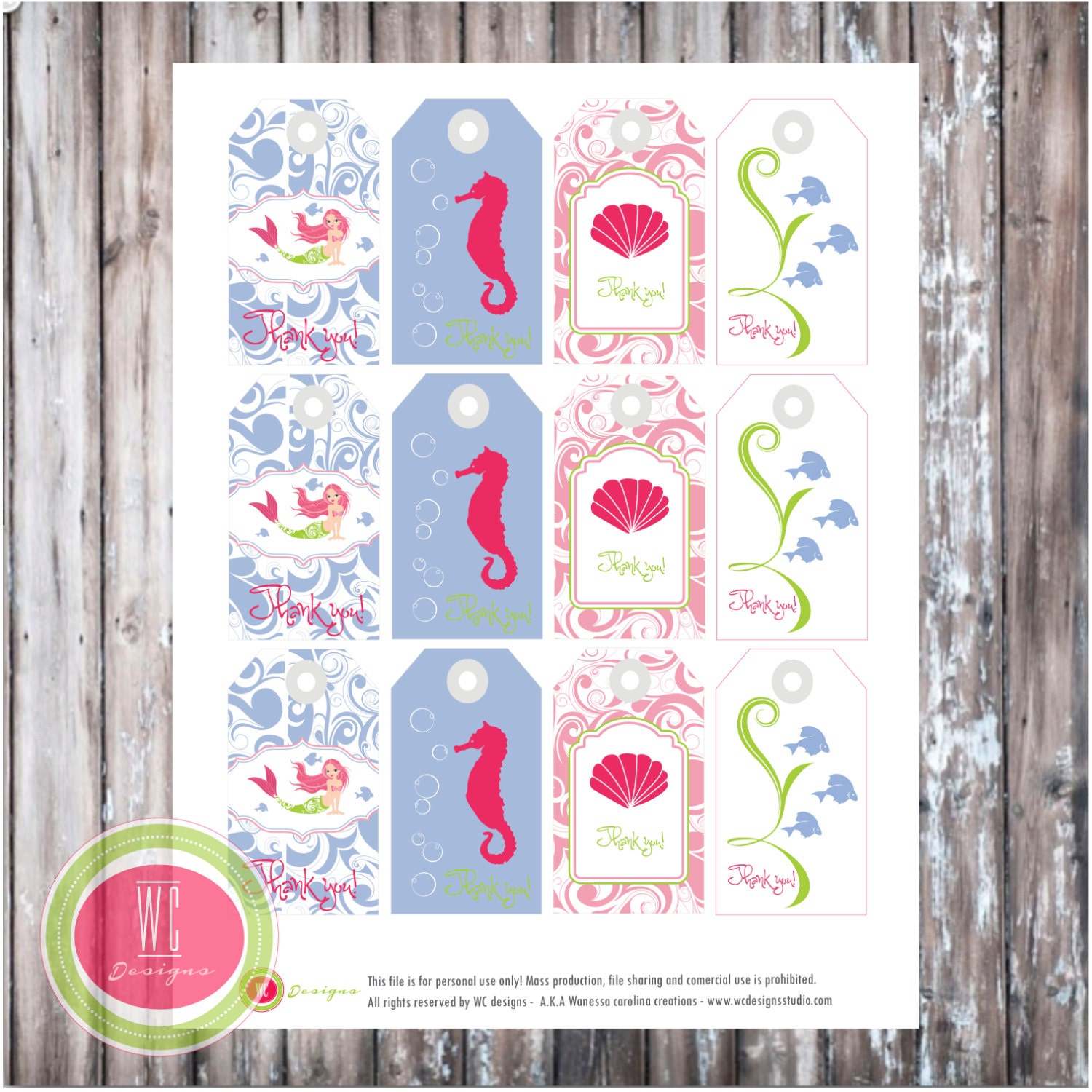 MERMAID Favor Tags - Under the Sea favor tags - Instant Download - Party printables by WC Designs Il_570xn