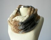 Crochet Cowl Scarf Neck Warmer, dark grey - beige - cream - brown Handmade winter, fall women accessories, chunky infinity cowl