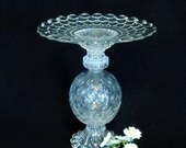 Pedestal stand for candle, plant, or food server.  "The Marla" is made with repurposed upcycled glass.