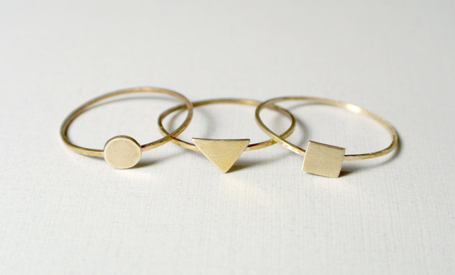 Tiny Rings in Brass Stackable Geometric -- Set of Three -- by anilani