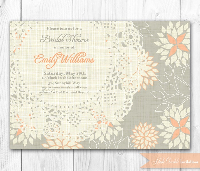 Burlap & Lace Vintage Bridal Shower Invitation - Peach. DIY Printable Bridal Shower or Baby Shower Invitation. Il_170x135