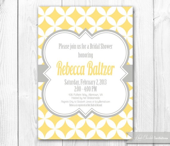 Bridal Shower Invitation - Mod Yellow & Gray. DIY Printable Bridal Shower, Baby Shower or Birthday Invite - Coordinating Package Available Il_570xn