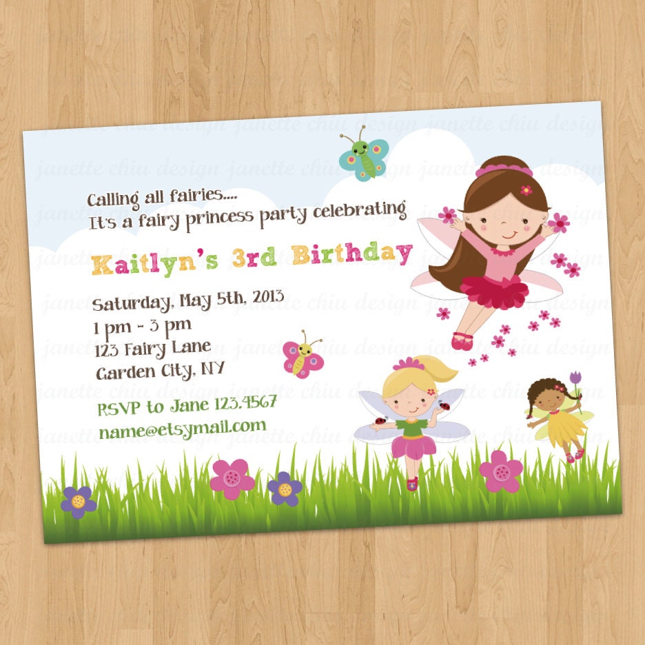 Fairies Birthday Party Invitation DIY Digital Printable or printed, ANY age ANY colors any wording