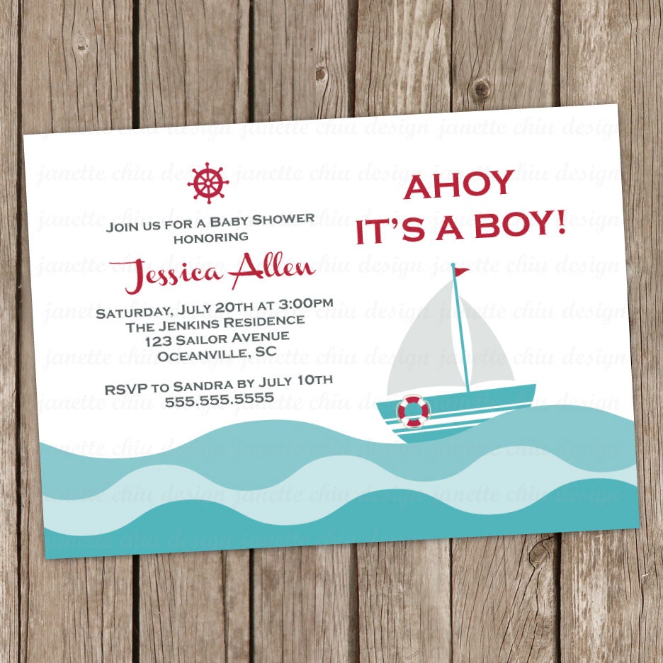 Sailor Boy Baby Shower Invitation Digital Printable or Printed, ANY color ANY wording