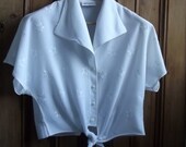 womens vintage shirt white  blouse uk 14 us 12   preppy  clothing short sleeves embroidered stars