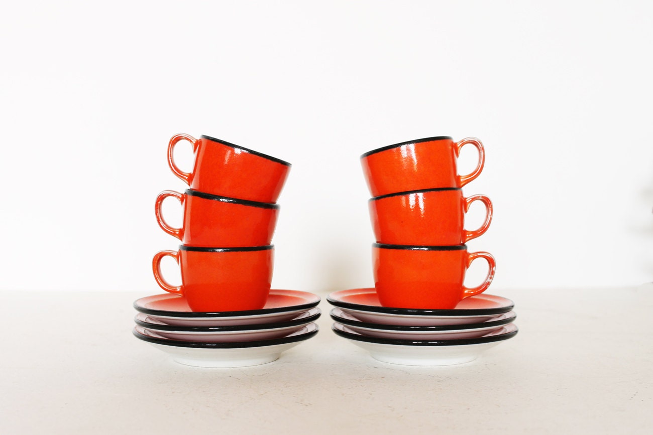 Vintage italian set of six coffe cups with saucers red