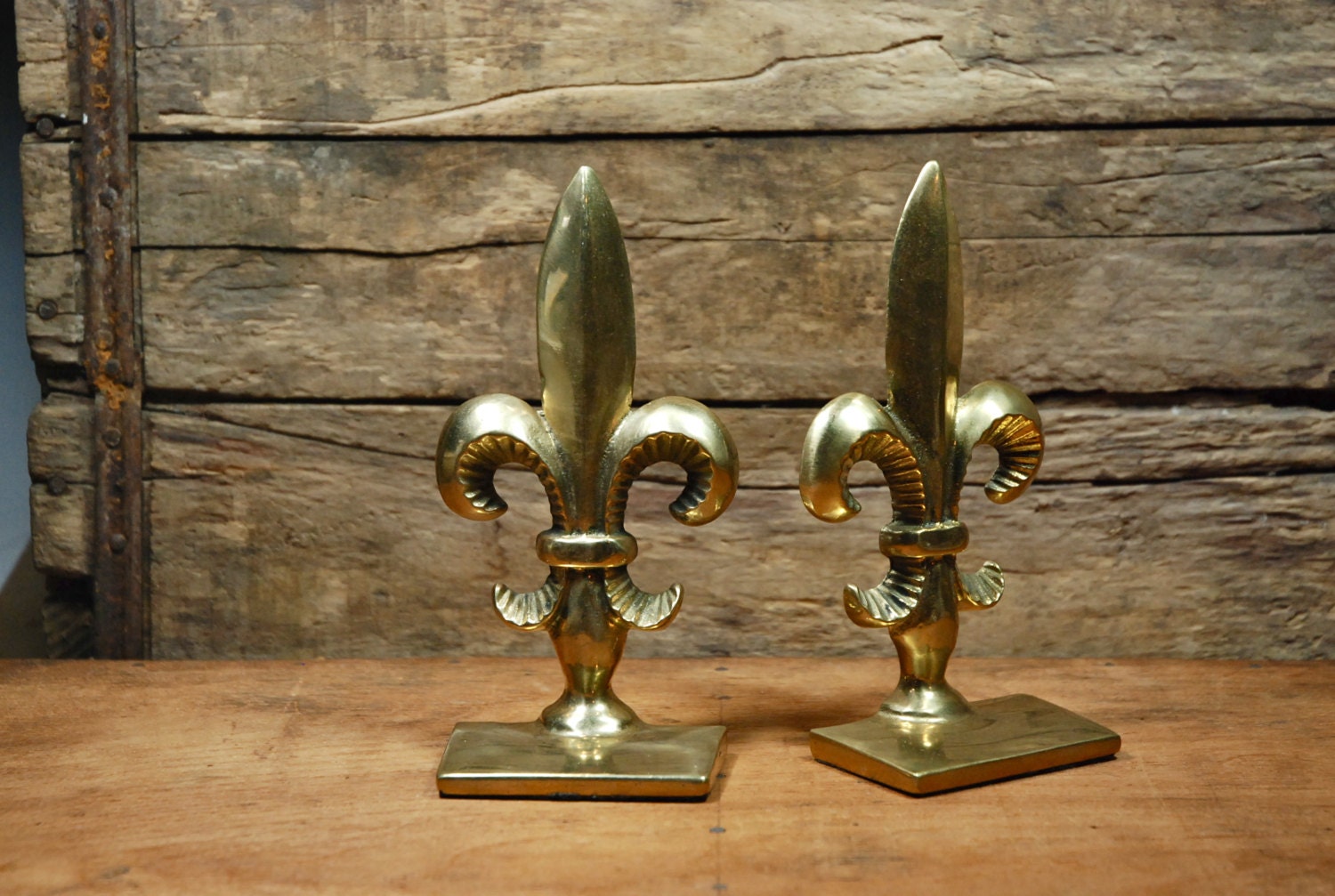 Vintage Fleur De Lis Brass Book Ends