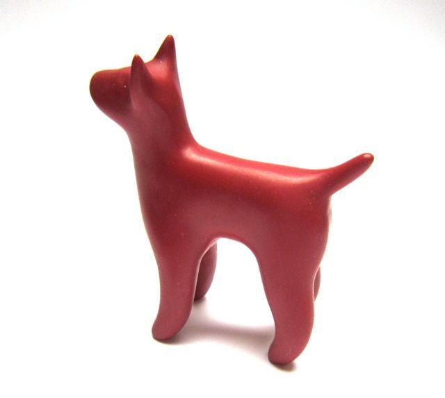 Little Dobie Dog sculpture burgundy bordeaux decoration hand made OOAK waz-O