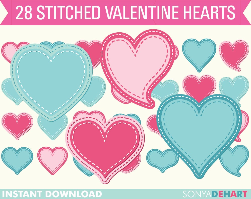 50% Off SALE Valentine's Day Clip Art Stitched Hearts Instant Download Il_170x135