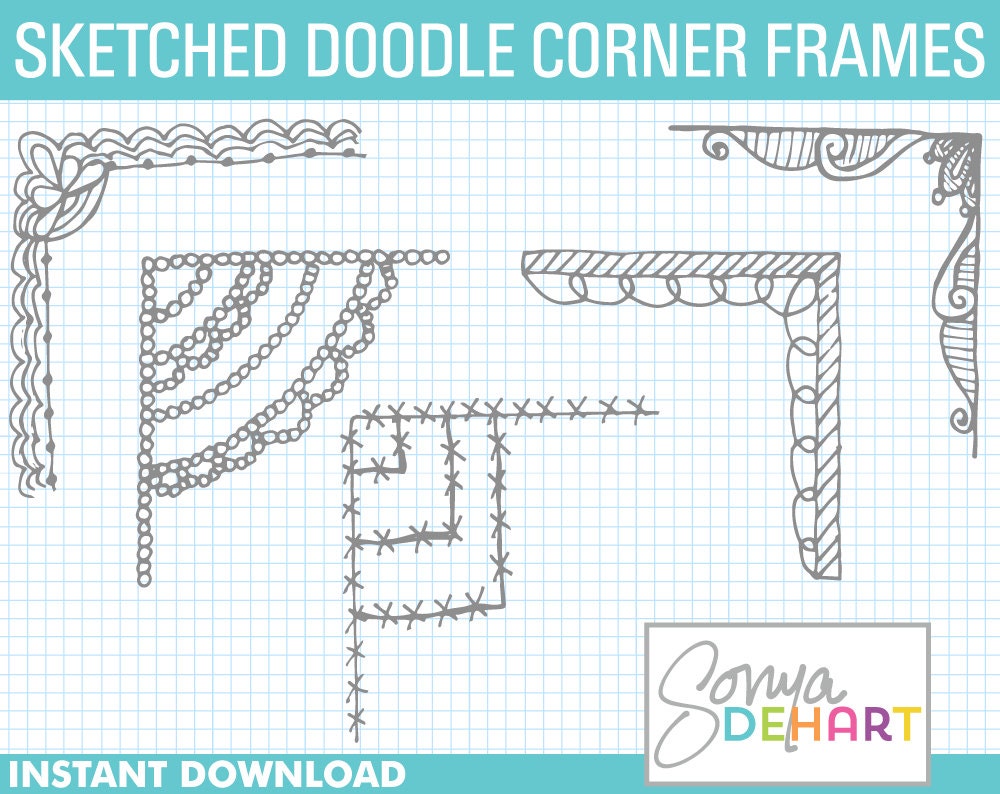 Buy 2 Get 1 FREE Clip Art Doodle Corner Frames Doodle Digital Clipart Frames Hand Drawn Instant Download Il_170x135