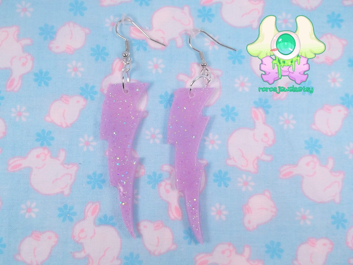 Fairy Kei Lightning Bolt Earrings - Lavender