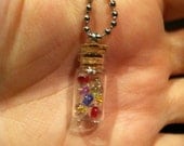 Mini Glass Bottle Pendant Necklace Rainbow Beads