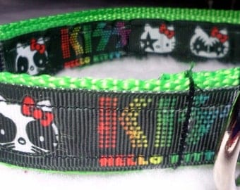 KISS Dog Collar: You Choose the Webbing, Hello Kitty KISS Dog Collar, 1" Adjustable Hello Kitty. KISS Ribbon