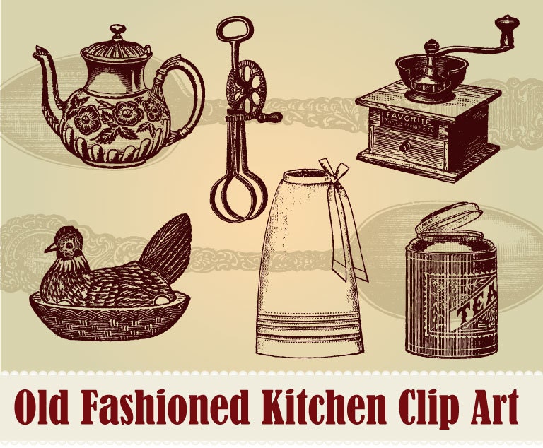 15 Vintage Kitchen Items Clip Art Collection - 100% Scalable Vector Art