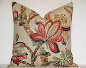 Schumacher - Kelmscott Maner In Bloom - 20 x 20 - Decorative Pillow Cover - Red - Green - Aqua - Taupe
