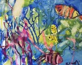 CORAL REEF 8X10 print, original painting, abstract art, Sea Ocean fish wall decor, botanical art, Australian art, botanical print home decor